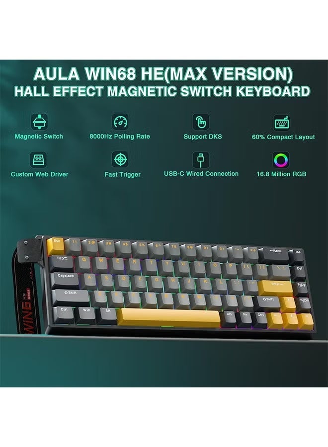 AULA WIN68 HE MAX - Hall Effect Gaming Keyboard with Magnetic Switch, Adjustable Actuation Fast Trigger Mode, 8KHz Polling Rate, RGB Backlit Wired Mechanical Gaming Keyboard 60 Percent Compact DesignAULA WIN68 HE MAX - Hall Effect Gaming Keyboard with Magnetic Switch, Adjustable Actuation Fast Trigger Mode, 8KHz Polling Rate, RGB Backlit Wired Mechanical Gaming Keyboard 60 Percent Compact Design - Image 5