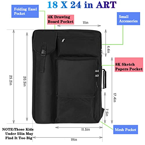TreochtFUN Art Portfolio Case 18 X 24,Art Portfolio With Backpack & Tote Bag For Artwork,Medium Artist Case Size(Black) - Image 2