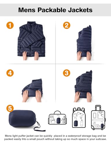 TBMPOY Mens Lightweight Packable Puffer Winter Jackets Puffy WaterResistant Bubble Insulated Coat for Travel Ski Hiking Navy 3XL - Image 3