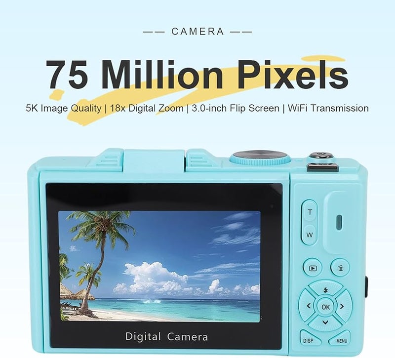 Fockety 5K 75MP Vlogging Camera with 3 Inch Flip Screen 18X Zoom Autofocus and 128GB SD Card - Image 3