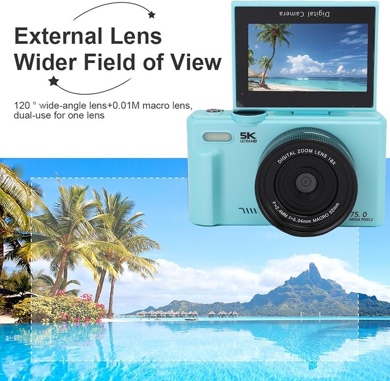 Fockety 5K 75MP Vlogging Camera with 3 Inch Flip Screen 18X Zoom Autofocus and 128GB SD Card - Image 5