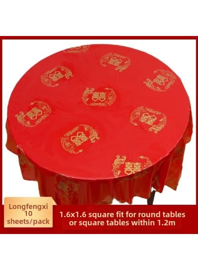 مفرش طاولة للاستعمال مرة واحدة، مفرش طاولة بلاستيكي سميك أحمر اللون، مفرش طاولة طعام منزلي، مفرش طاولة مستديرة لحفلات الزفاف-اللون: Yuanfu 1.6 متر-المواصفات: 100 قطعة من النسخة السميكة】 100 قطعة من القفازات للاستعمال مرة واحدة مجانًا - Image 3