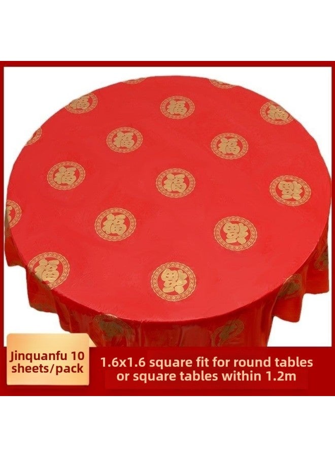 مفرش طاولة للاستعمال مرة واحدة، مفرش طاولة بلاستيكي سميك أحمر اللون، مفرش طاولة طعام منزلي، مفرش طاولة مستديرة لحفلات الزفاف-اللون: Yuanfu 1.6 متر-المواصفات: 100 قطعة من النسخة السميكة】 100 قطعة من القفازات للاستعمال مرة واحدة مجانًا - Image 2