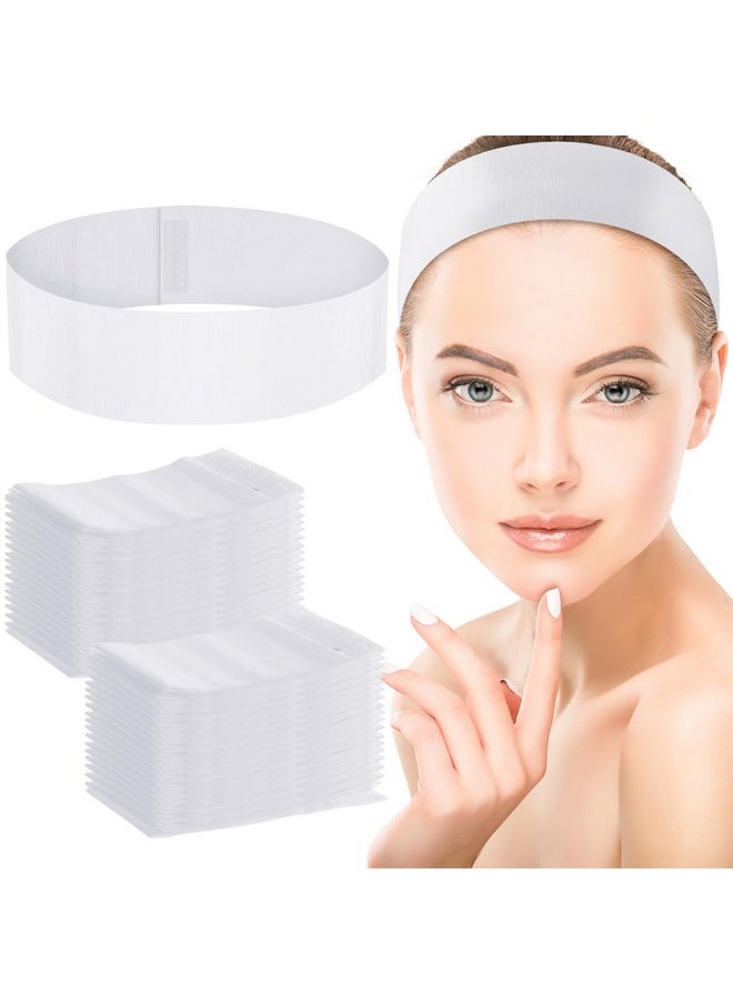 WILLBOND WILLBOND 200 Pieces Disposable Spa Facial Headbands Stretch Non Woven Facial Headband Skin Care Soft Hair Band with Convenient Closure for Women Salons, White  - Image 1