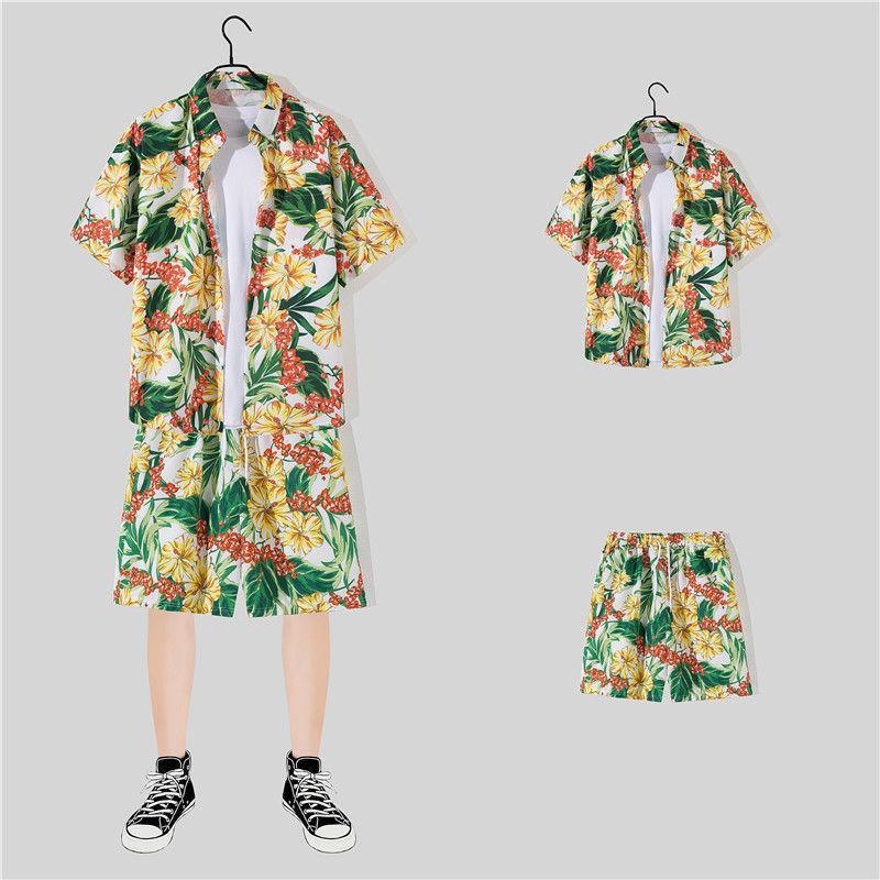 Sanya Beach Suit Men'S Trendy Brand Flower Shirt Hawaiian Style Handsome Hip-Hop Style Popular Short-Sleeved Shorts Complete Set - Image 1