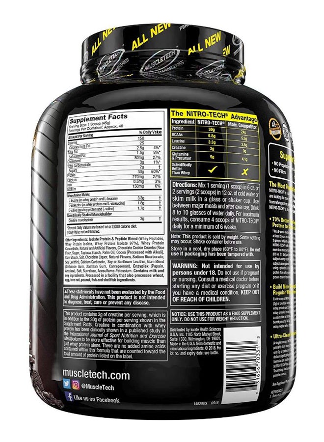 MuscleTech Nitro-Tech Whey Protein Powder, 30g Protein, 3g Creatine, 6.6g BCAAs, Clinically Studied Formula, Cookies & Cream, 1.81kg (4Lb), 40 Servings - Image 3