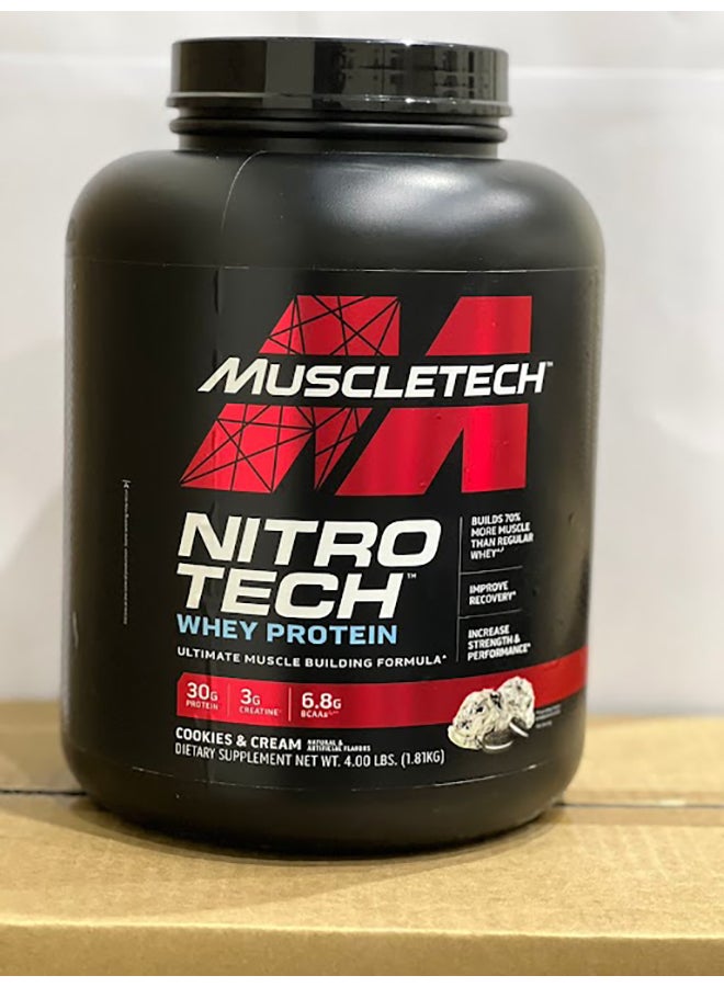 MuscleTech Nitro-Tech Whey Protein Powder, 30g Protein, 3g Creatine, 6.6g BCAAs, Clinically Studied Formula, Cookies & Cream, 1.81kg (4Lb), 40 Servings - Image 2