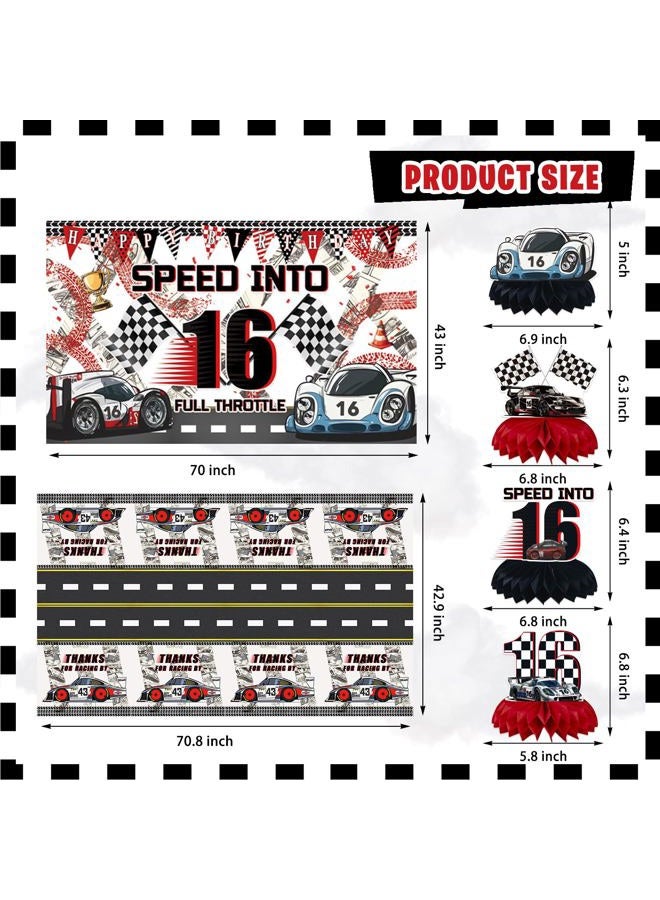 Mpanwen 16th race car Birthday Decorations for Boys, 174Pcs race car 10 Party Decor Supplies for Boy 10th Birthday - Backdrop, Banner, Balloons, Tablecloth, Centerpieces, Hanging Swirls, Wall Signs - Image 4