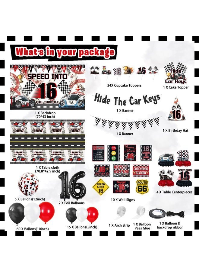 Mpanwen 16th race car Birthday Decorations for Boys, 174Pcs race car 10 Party Decor Supplies for Boy 10th Birthday - Backdrop, Banner, Balloons, Tablecloth, Centerpieces, Hanging Swirls, Wall Signs - Image 2
