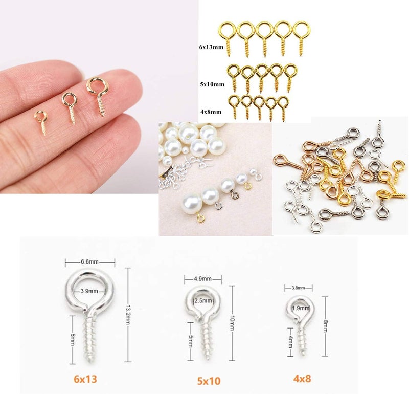 Ailifly Pack of 200,Multipurpose Alloy Eye Bolts Hook Screw Eye Nails Pin Bail for DIY Jewelry Making Accessaries (Gold, 4x8mm(S)) - Image 2