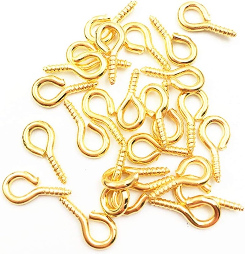 Ailifly Pack of 200,Multipurpose Alloy Eye Bolts Hook Screw Eye Nails Pin Bail for DIY Jewelry Making Accessaries (Gold, 4x8mm(S)) - Image 1