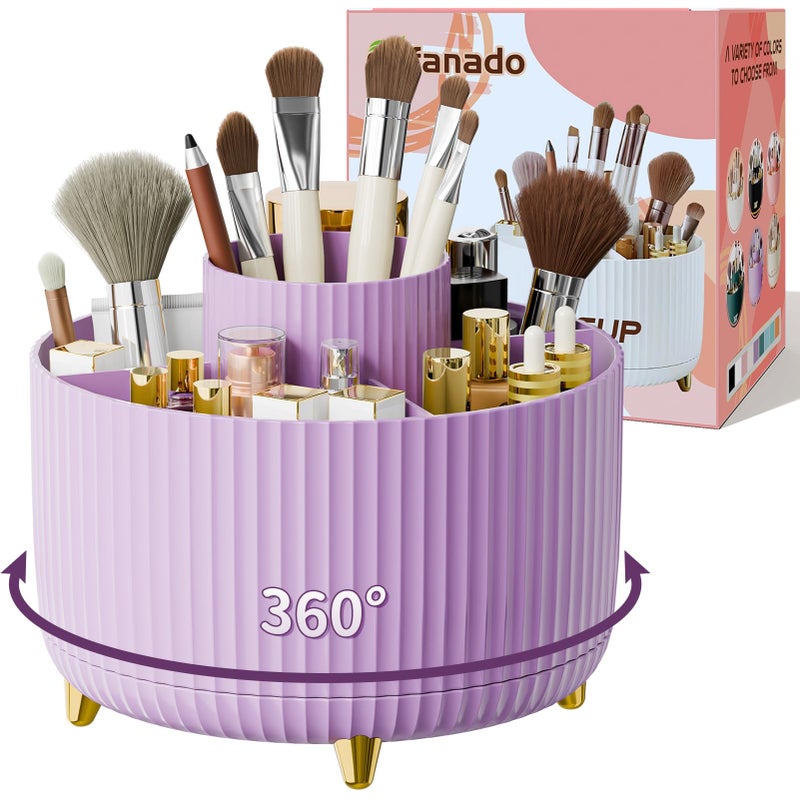 fanado 360Â° Rotate Makeup Brush Holder Organizer, Makeup Organizers Countertop, Makeup organization and Skincare Storage for Vanity, Desktop, Bathroom (Purple) - Image 1