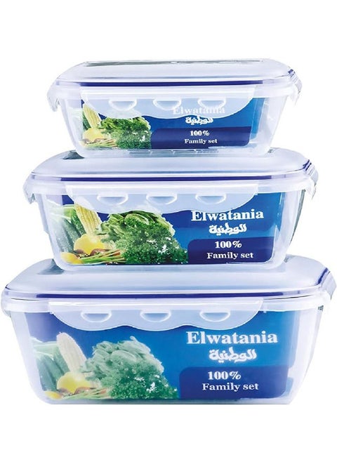 3 Piece Food Container Easy Lock Rectangular 750 ML / 1.6 L / 2.8 L