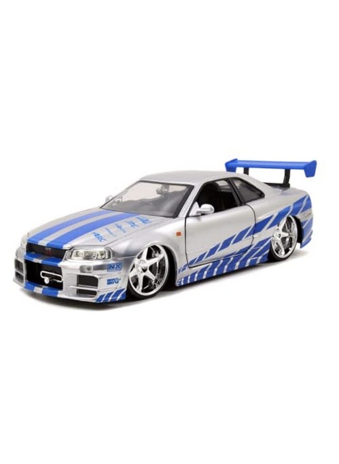 Jada Toys Jada Toys Fast & Furious Brian’s 2002 Nissan Skyline R34 Die-cast Car, 1:24 Scale, Silver & Blue,19808  - Image 4