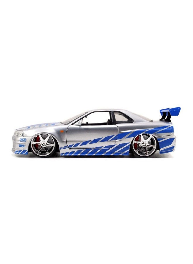 Jada Toys Jada Toys Fast & Furious Brian’s 2002 Nissan Skyline R34 Die-cast Car, 1:24 Scale, Silver & Blue,19808  - Image 3