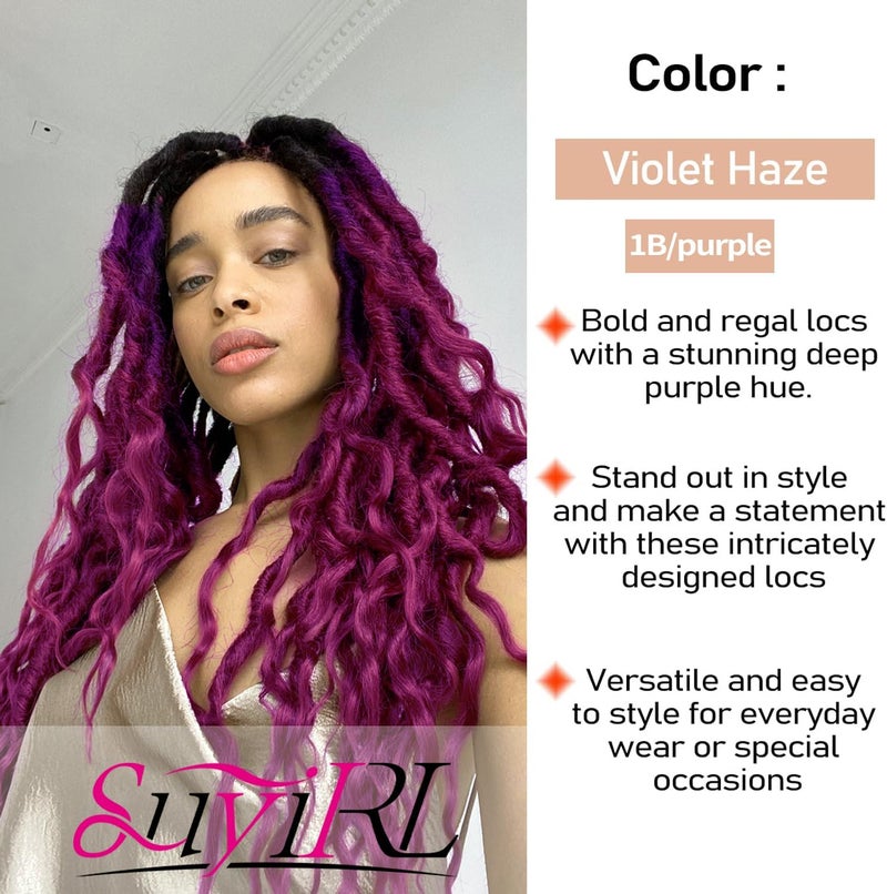 SuyiIRL Faux Locs Crochet Hair For Black Women Soft Locs 24 Inch Goddess Crochet Hair Curly Ends Dreadlocks Boho Style Synthetic Braiding Hair Extensions (24 Inch, 6 Packs 72 Strands,1b/Purple) - Image 5