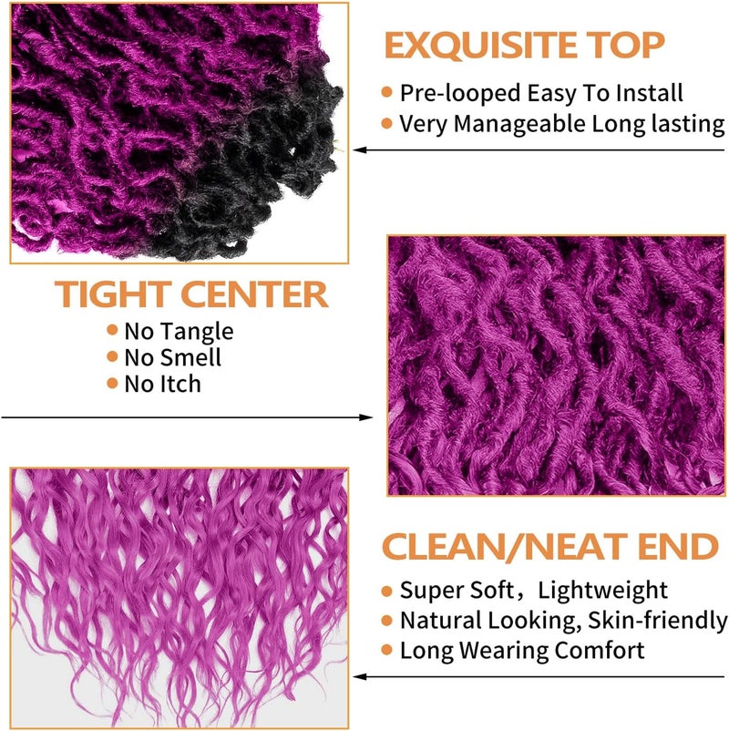 SuyiIRL Faux Locs Crochet Hair For Black Women Soft Locs 24 Inch Goddess Crochet Hair Curly Ends Dreadlocks Boho Style Synthetic Braiding Hair Extensions (24 Inch, 6 Packs 72 Strands,1b/Purple) - Image 2