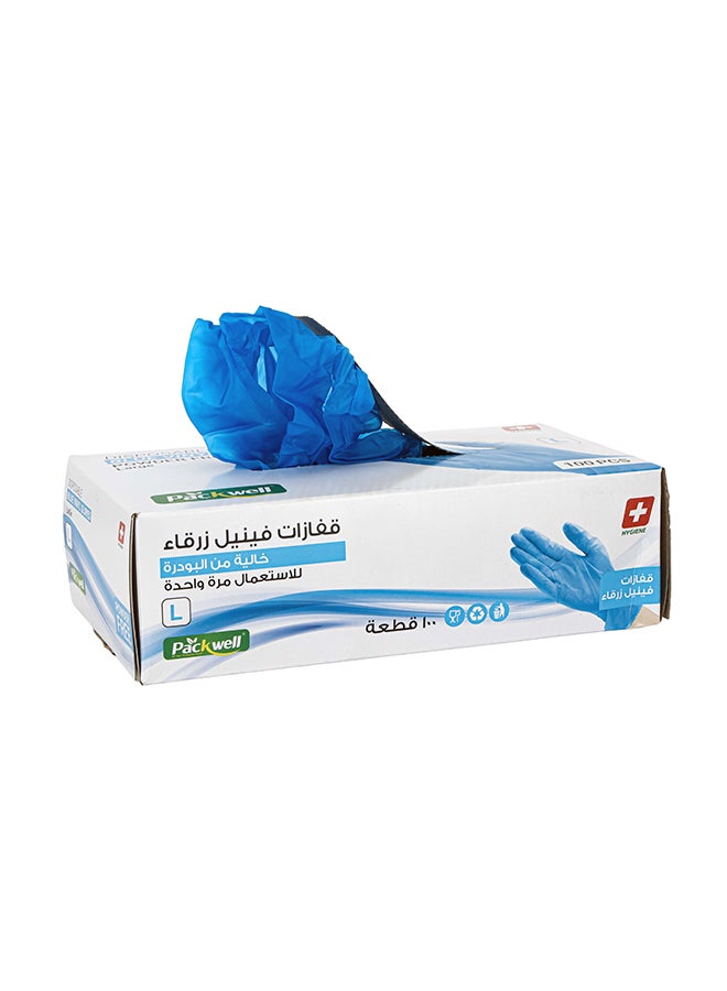 packwell قفازات باكويل الفينيل الزرقاء خالية من البودرة حجم كبير 100 قطعة - Image 5