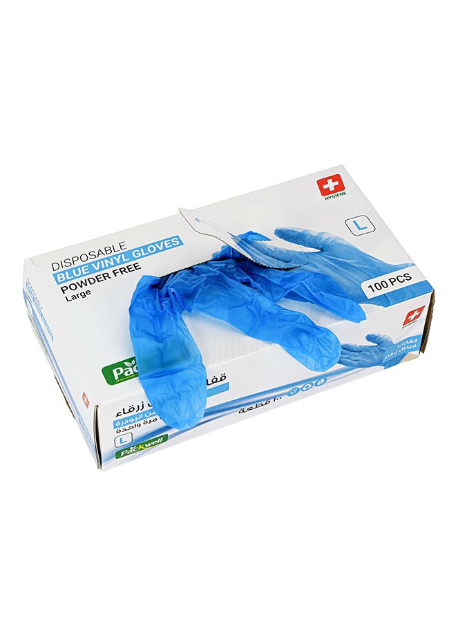 packwell قفازات باكويل الفينيل الزرقاء خالية من البودرة حجم كبير 100 قطعة - Image 4