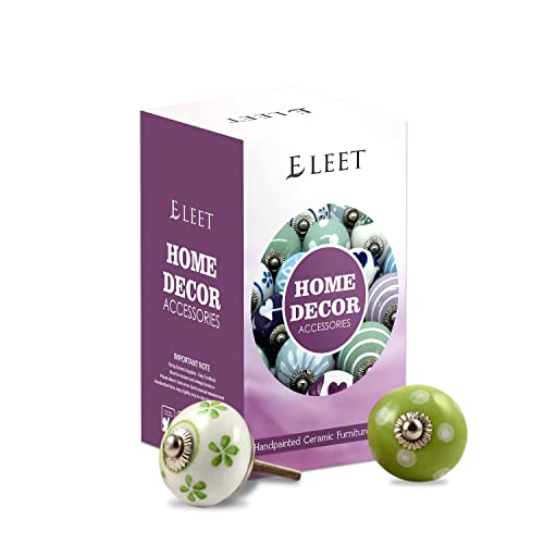 Eleet Handpainted Designer Ceramic Knobs - Pack of 12 Green & White Vintage Cabinet Cupboard Door & Drawer Pulls Chrome Hardware (12, Green & White) - Image 2
