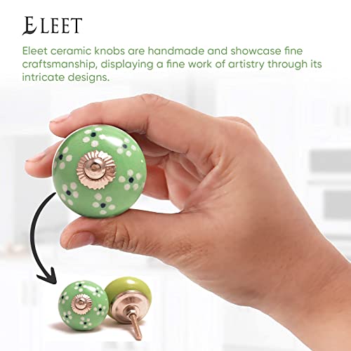 Eleet Handpainted Designer Ceramic Knobs - Pack of 12 Green & White Vintage Cabinet Cupboard Door & Drawer Pulls Chrome Hardware (12, Green & White) - Image 4
