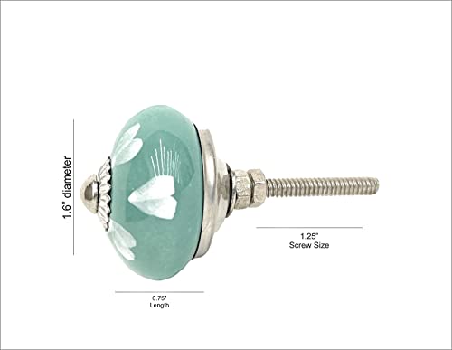 Eleet Handpainted Designer Ceramic Knobs - Pack of 12 Green & White Vintage Cabinet Cupboard Door & Drawer Pulls Chrome Hardware (12, Green & White) - Image 3