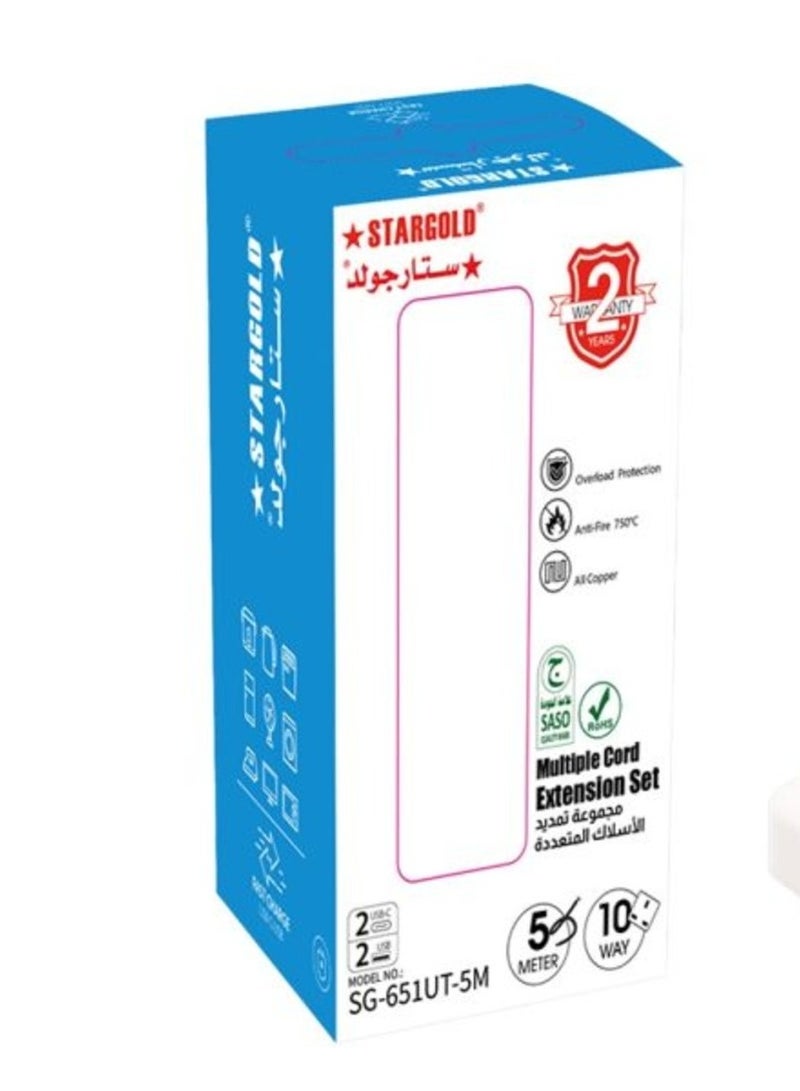 Stargold 10 Way 5M Extension Cord with USB Ports Overload Protection and Durable 3250W 13A Power Capacity - Image 3