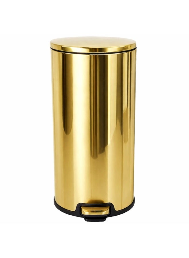 Primanova 20 Liter Stainless Steel Pedal Trash Can With Soft Close Lid And Inner Bucket Round Glossy Gold Garbage Bin For Bathroom Bedroom And Office - Image 1