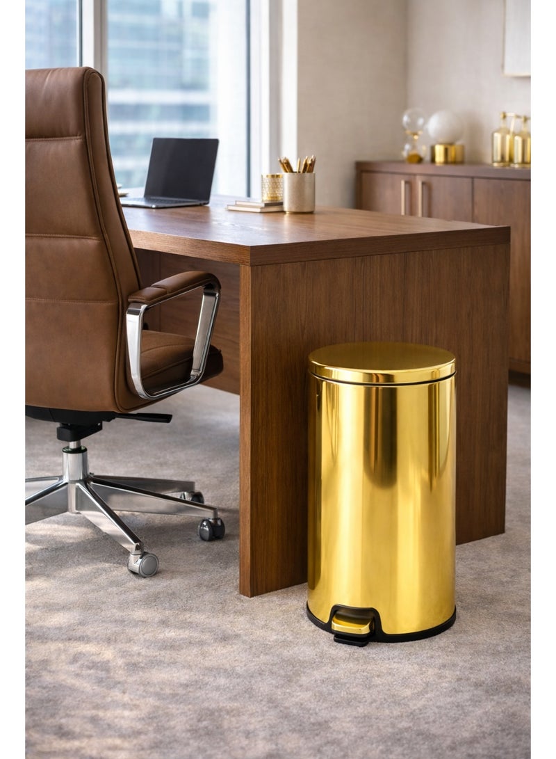 Primanova 20 Liter Stainless Steel Pedal Trash Can With Soft Close Lid And Inner Bucket Round Glossy Gold Garbage Bin For Bathroom Bedroom And Office - Image 3