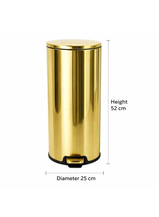 Primanova 20 Liter Stainless Steel Pedal Trash Can With Soft Close Lid And Inner Bucket Round Glossy Gold Garbage Bin For Bathroom Bedroom And Office - Image 4