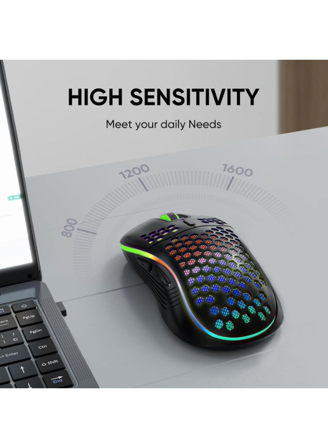 ﻿ Wireless Gaming Mouse Honeycomb 2.4G USB Cordless Mouse RGB Rechargeable PC Game Mice with 7-Color LED Lights，3 Adjustable DPI for Windows Laptop Desktop Computers  ﻿ ﻿ ﻿ ﻿ ﻿ ﻿ - Image 5