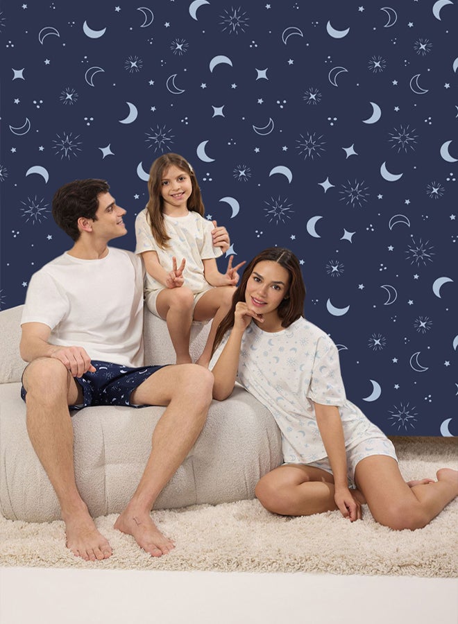 trendyol Women White Cotton Galaxy Patterned Pajamas Set - Image 1