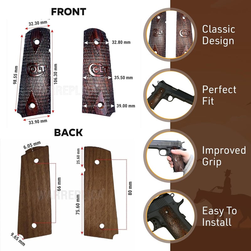 warreplica WWII US M1911 / 1911 .45 Wooden Grips - Reproduction - Image 3