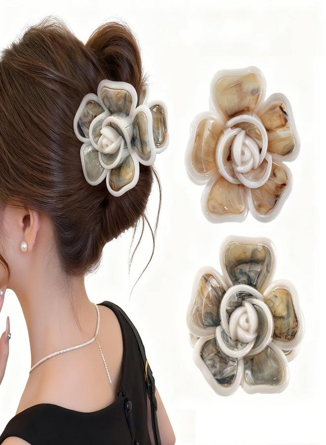 Melodio Floral Claw Hair Clips for Women - 2Pcs Large Acetate Flower Hair Clutcher, Non-Slip Strong Hold Jaw Clips for Thick/Thin Hair, Elegant Hair Accessories for Daily/Wedding/Party - Image 1