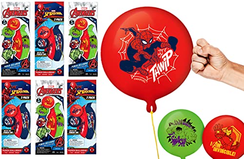 JARU Marvel Avengers Spiderman Giant Punch Balloons for Kids 6 Pack 12 Units Inflatable Bouncy Rubber Punching Balloons Super Hero Toys Goodie Bags Stuffers for Kids 68006 - Image 1