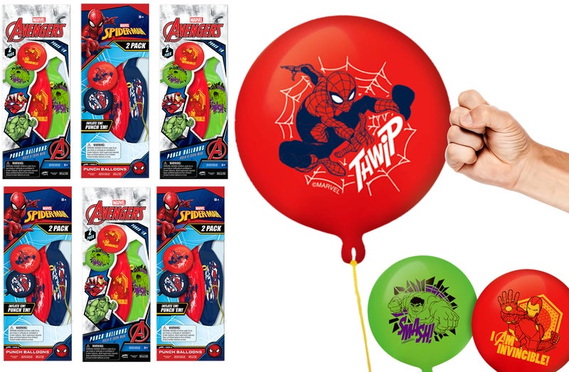 JARU Marvel Avengers Spiderman Giant Punch Balloons for Kids 6 Pack 12 Units Inflatable Bouncy Rubber Punching Balloons Super Hero Toys Goodie Bags Stuffers for Kids 68006 - Image 2