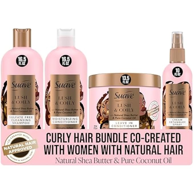 Suave LUSCIOUS CURLY HAIR SHAMPOO AND CONDITIONER SET FOR WOMEN WITH NATURAL HAIR, WITH LEAVE-IN CONDITIONER FOR CURLY HAIR AND DETANGLING SPRAY, 4 COUNT - Image 2
