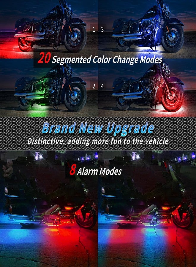 ZONECONA 8PCS Segmented Motorcycle RGB LED Light Kits with Brake Turn Signal, Underglow Lights with APP/Dual Remote, Multicolor 12v Waterproof Underbody Neon Strips Lights for Harley Honda Kawasaki - Image 4