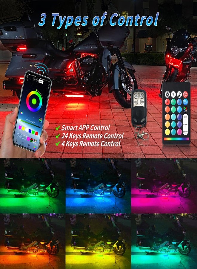 ZONECONA 8PCS Segmented Motorcycle RGB LED Light Kits with Brake Turn Signal, Underglow Lights with APP/Dual Remote, Multicolor 12v Waterproof Underbody Neon Strips Lights for Harley Honda Kawasaki - Image 2