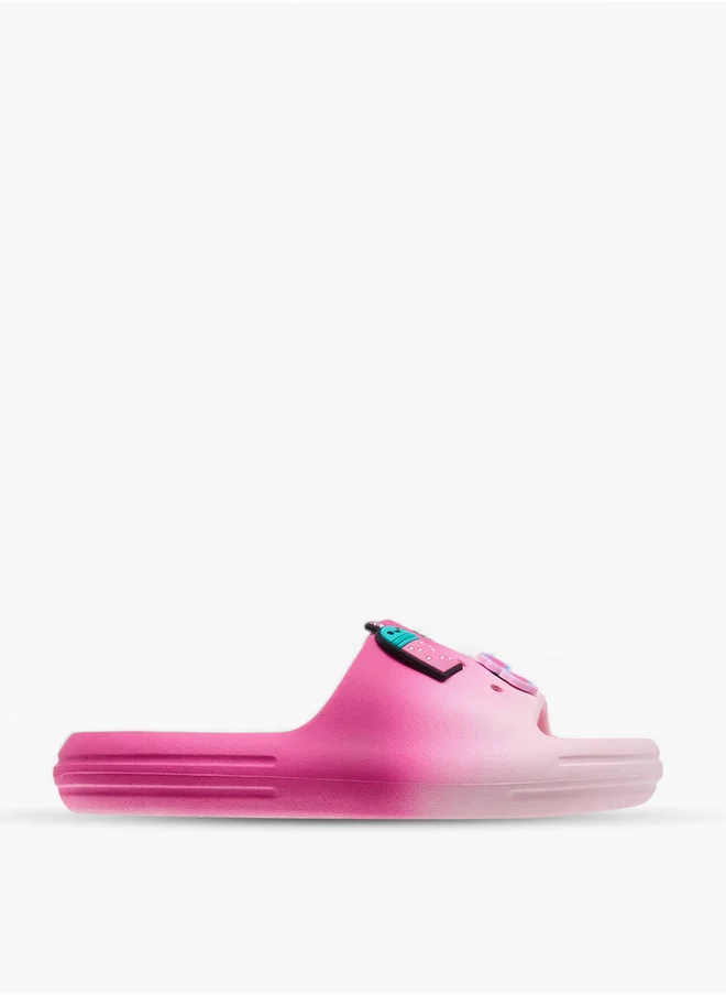 Aqua Girls Ombre and Applique Detail Slip-On Slides