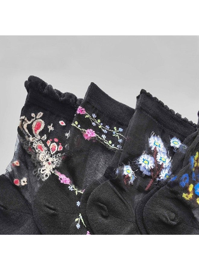 Zeemey Women's embroidered net tights mid-calf stockings set of 10 pairs. Elegant and breathable socks. Daily versatile and exquisite stockings - Image 5