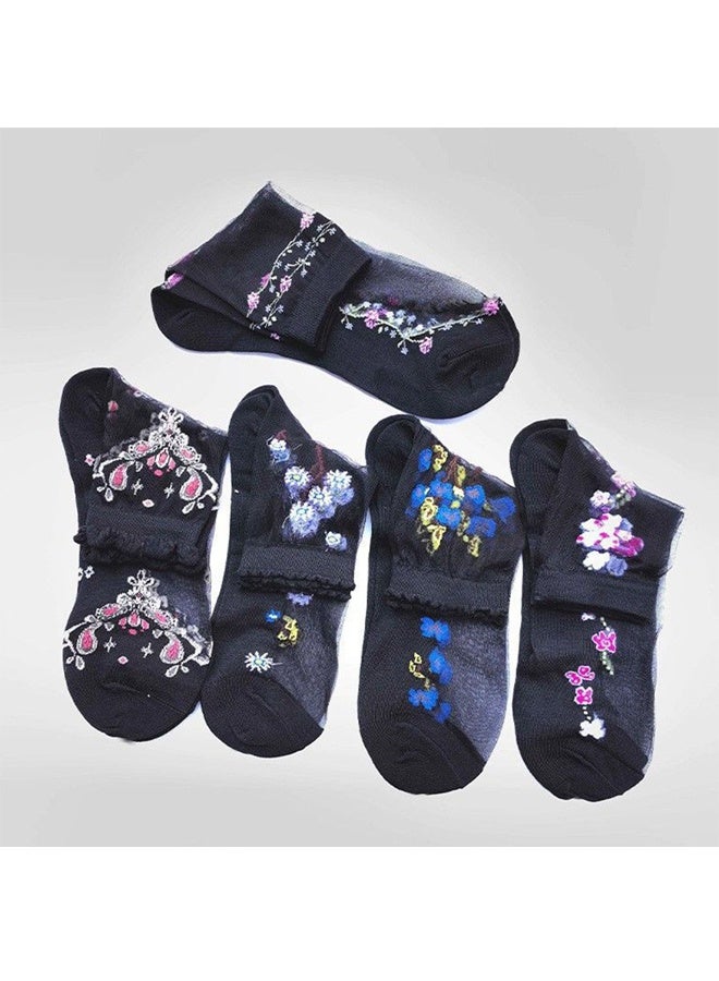 Zeemey Women's embroidered net tights mid-calf stockings set of 10 pairs. Elegant and breathable socks. Daily versatile and exquisite stockings - Image 4