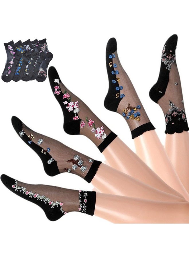 Zeemey Women's embroidered net tights mid-calf stockings set of 10 pairs. Elegant and breathable socks. Daily versatile and exquisite stockings - Image 2