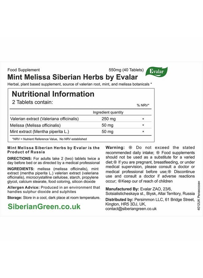 Evalar Melissa Mint Siberian Herbs Relaksozan 40 Tabs - Image 4