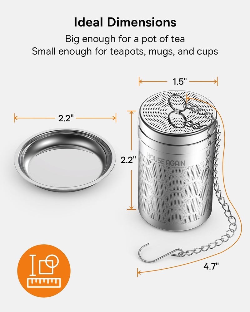 HOUSE AGAIN 2 Pack Tea Infusers, Extra Fine Mesh Tea Strainers for Loose Tea, Updated Slim Threaded Lid & 304 Stainless Steel, Filter Bags Diffusers, Loose Leaf Tea Steeper for Brew Tea Spices - Image 3