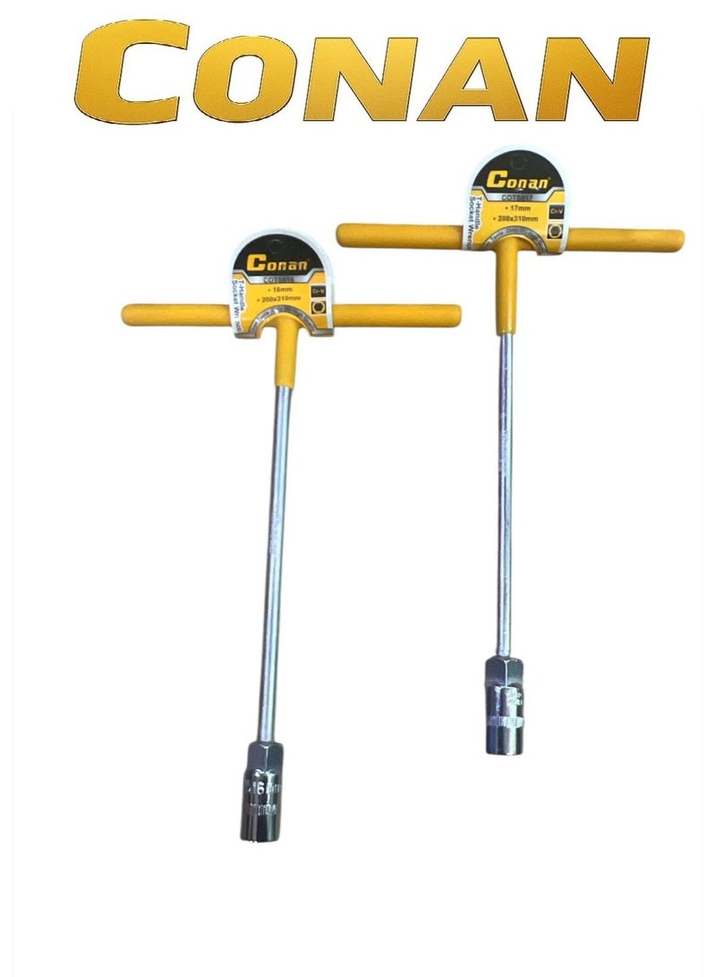 Conan Set of 2 CONAN T-Handle Socket Wrenches – Model COT5816 (16mm) & COT5817 (17mm) – Cr-V Steel – 200×310 mm – Professional Heavy-Duty Tools - Image 1