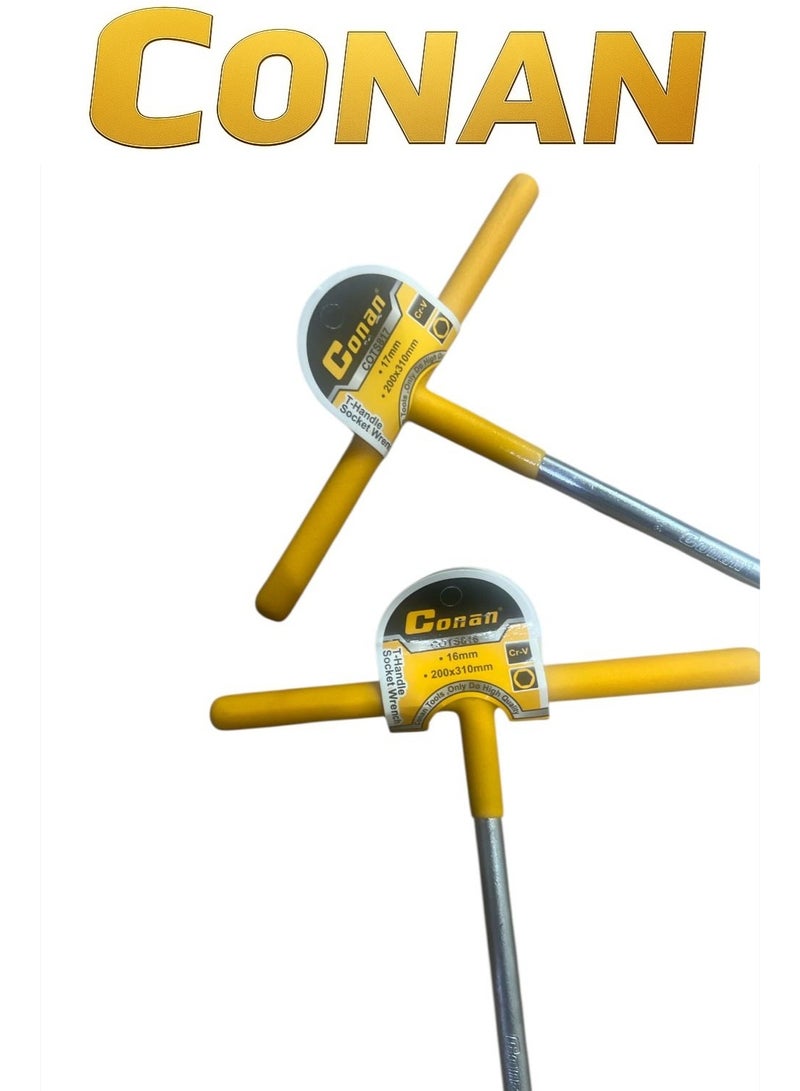 Conan Set of 2 CONAN T-Handle Socket Wrenches – Model COT5816 (16mm) & COT5817 (17mm) – Cr-V Steel – 200×310 mm – Professional Heavy-Duty Tools - Image 4