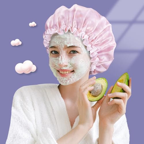 Aquior Shower Caps, Reusable Shower Cap for Women, Double Layer Waterproof Bonnet Hair Cap, Large Size for All Hair Lengths,for Girls Spa Home Salon Use (Pink Cloud) - Image 4