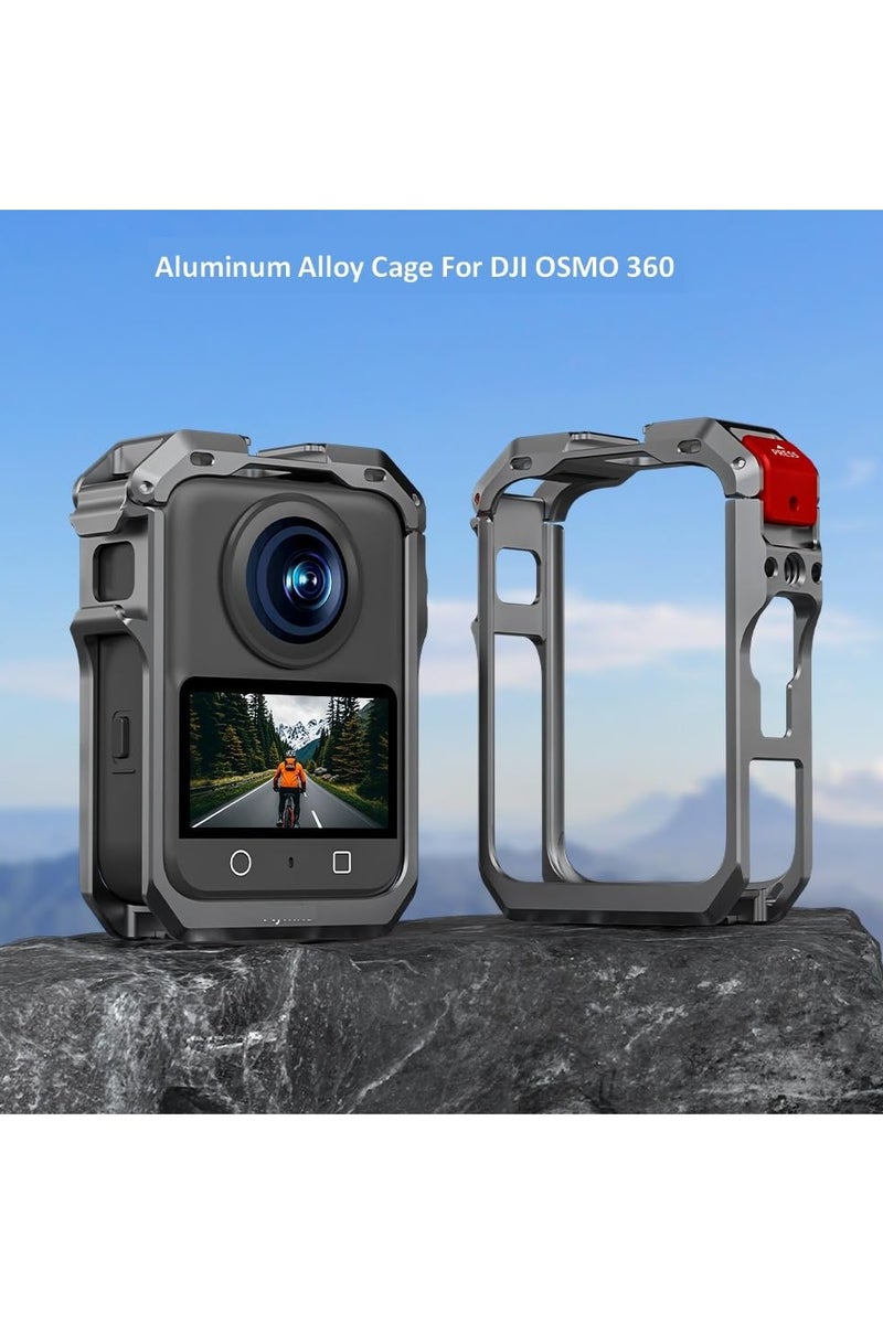Cage for DJI OSMO 360 Aluminum Alloy Protective Housing Case with Lens Cover and Mic Wind Muff, for DJI OSMO 360 Action Camera Rabbit Cage Metal Frame with 1/4" Threads Cold Shoe Mount - Image 2