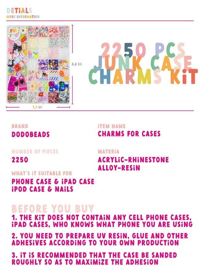 DoDoBeads 2250 Pcs Junk Case Charms Kit, Charms for Junk Cases, Phone Case Charms, Junk Case Kit with Big Charms, Bow Charms, Nail Charms, Letter Beads, Pink Charms,Junk Beads Charms, Acrylic, No - Image 2
